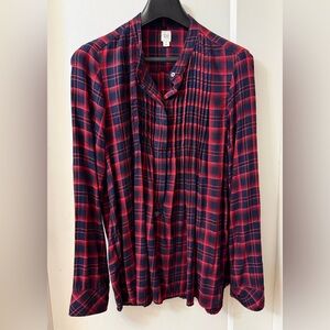 GAP Red and Black Checkered Half-Button-Down Top